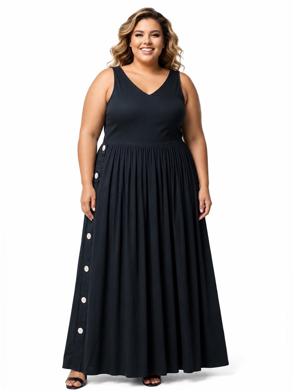 Vintage Side Buttoned Black Dress